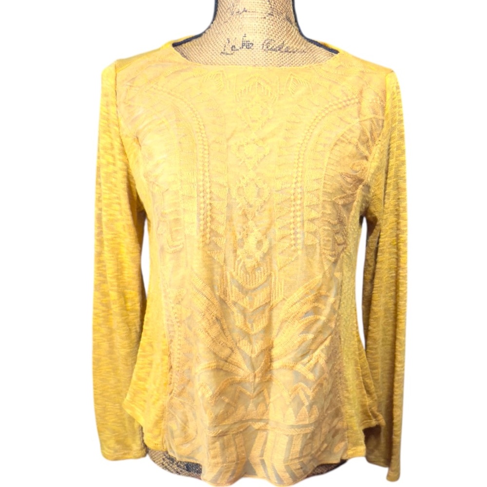 Jolt yellow long sleeve sheer blouse shirt Women’s size large | tt6